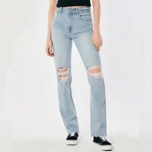 Hollister Jeans Womens 27 Light Wash Ultra High Rise Straight Distressed Denim